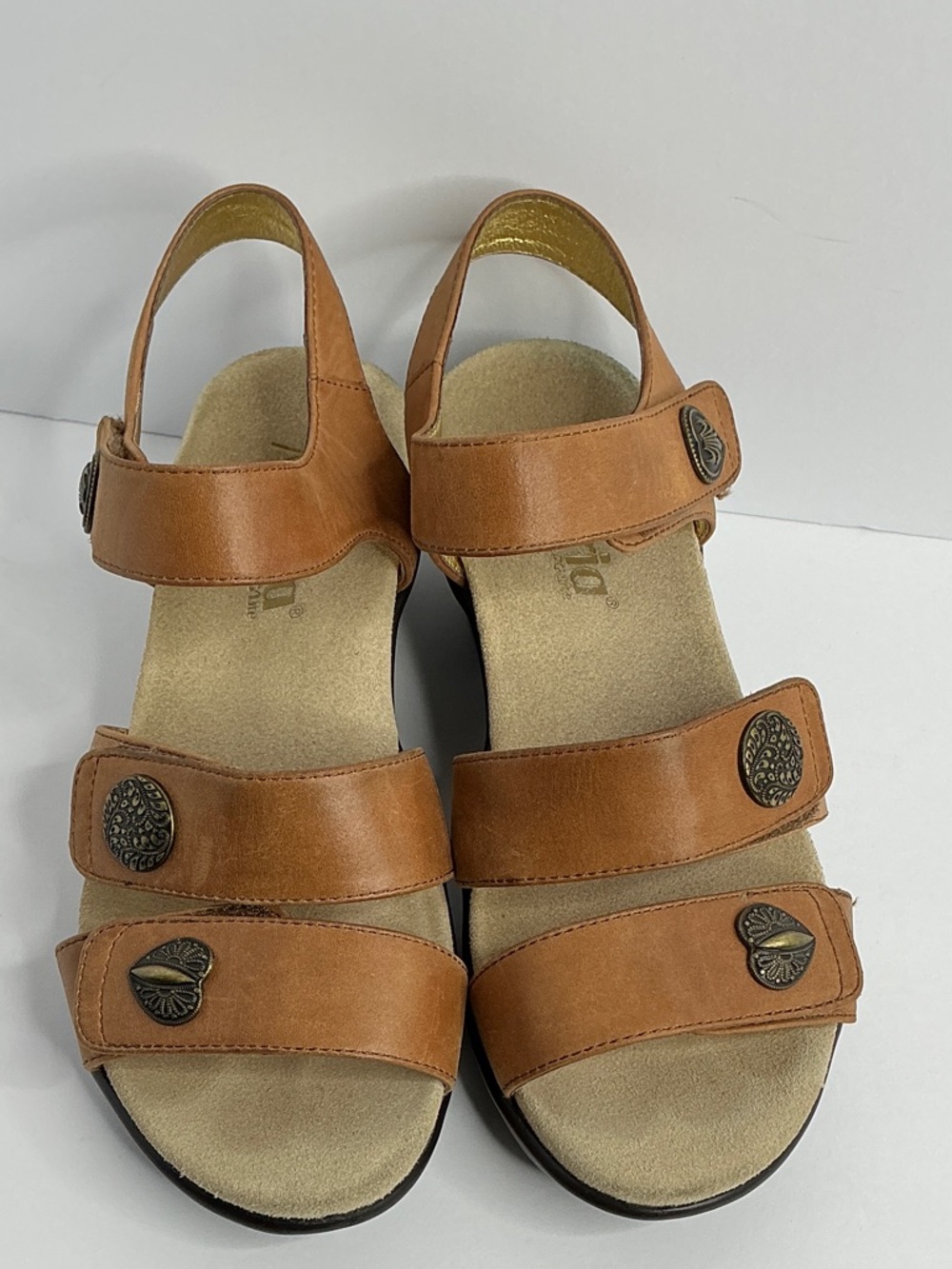 Alegria Women’s Tan Leather Triple-Strap Sandals